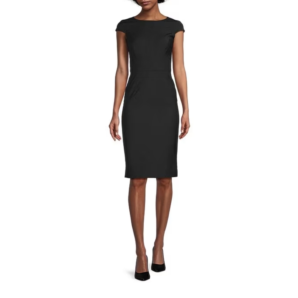 Antonio Melani Black Sheath Belted Cap Sleeve Cocktail Dress | 6